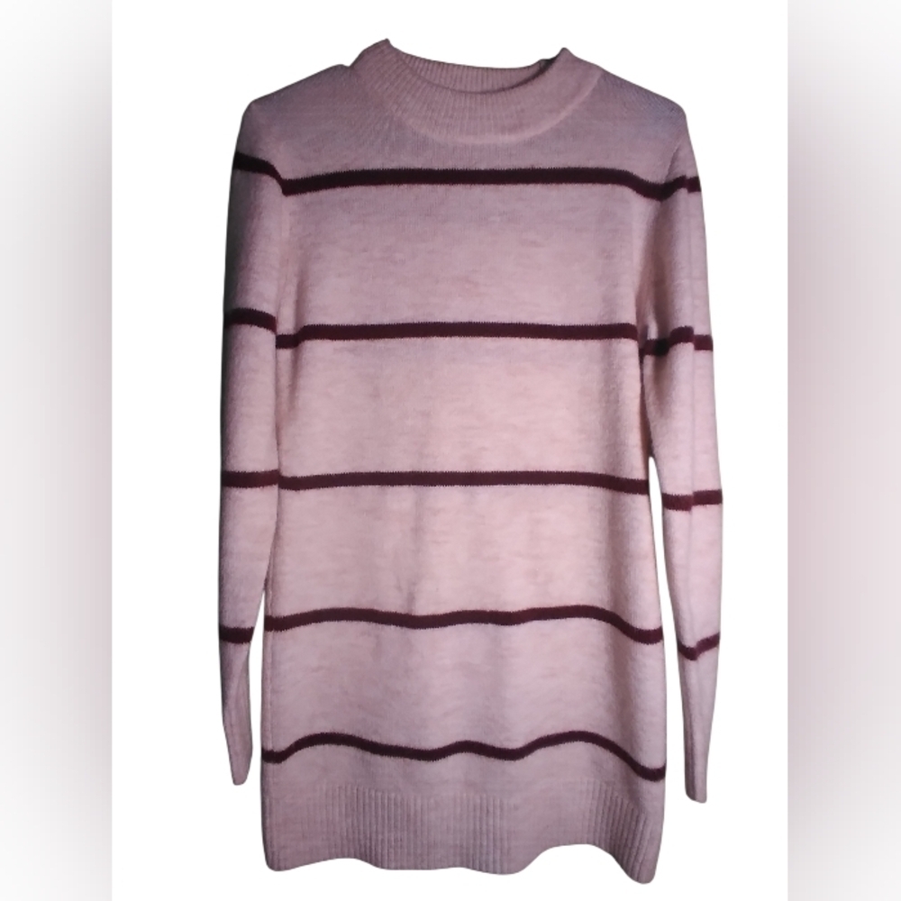 Line And Dot Striped Sweater Dress Size S Long Sleeve Stretch Mini Minumalist